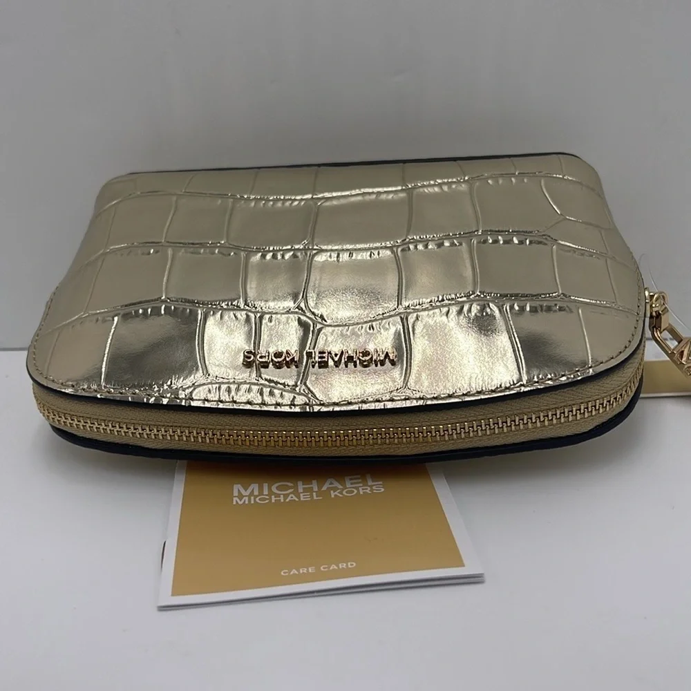 Michael Kors Empire Small Metallic Crocodile Embossed Leather Travel Pouch NWT